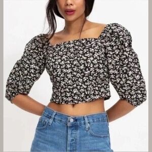 NEW Levis Floral Statement Crop Top Shirt Womens XL western classic black